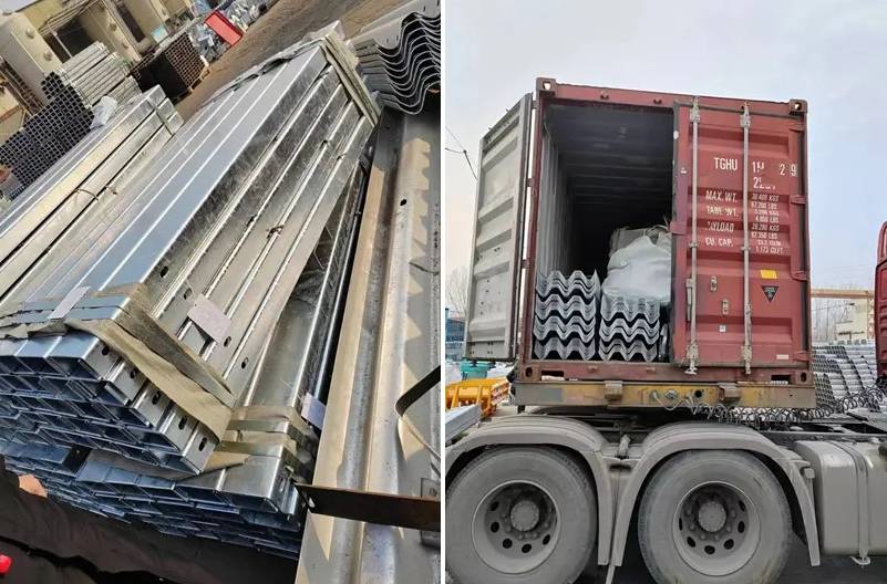 Viga de guarda-corpo embalada pronta para envio Packed guardrail beam ready to ship